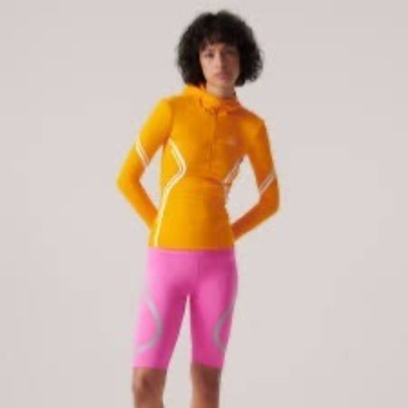 Adidas Sweater Womens XXS Orange White Pullover 1/4 Zip Active Truepace Hoodie - Picture 1 of 5